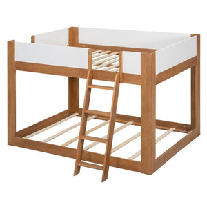 English Elm Twin Low Bunk Bed Solid Wood Frame with Guardrails Reversible Ladder Modern Kids Room Walnut LT000445AAL