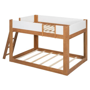 English Elm Twin Low Bunk Bed Solid Wood Frame with Guardrails Reversible Ladder Modern Kids Room Walnut LT000445AAL