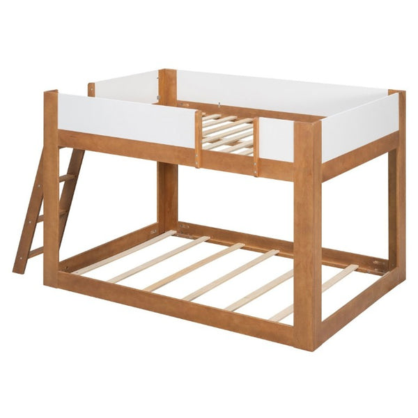 English Elm Twin Low Bunk Bed Solid Wood Frame with Guardrails Reversible Ladder Modern Kids Room Walnut LT000445AAL