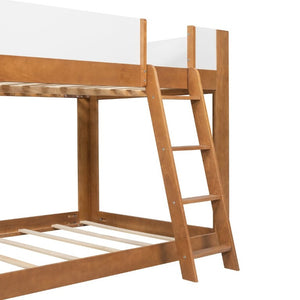 English Elm Twin Low Bunk Bed Solid Wood Frame with Guardrails Reversible Ladder Modern Kids Room Walnut LT000445AAL