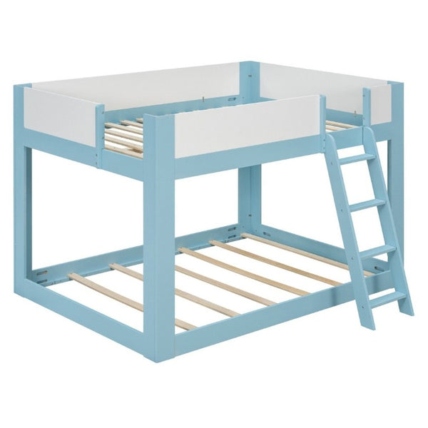 English Elm Full Size Low Bunk Bed Pine Wood Frame with Reversible Ladder and Safety Guardrails Blue LT000446AAC