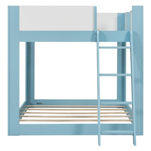 English Elm Full Size Low Bunk Bed Pine Wood Frame with Reversible Ladder and Safety Guardrails Blue LT000446AAC