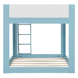 English Elm Full Size Low Bunk Bed Pine Wood Frame with Reversible Ladder and Safety Guardrails Blue LT000446AAC