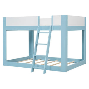 English Elm Full Size Low Bunk Bed Pine Wood Frame with Reversible Ladder and Safety Guardrails Blue LT000446AAC