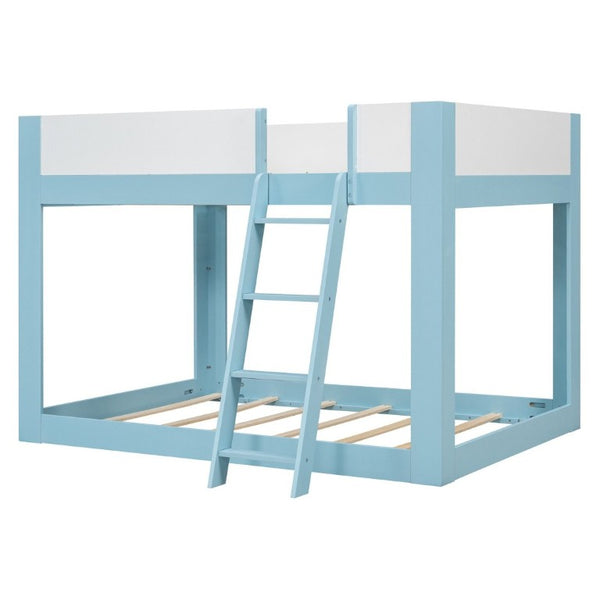 English Elm Full Size Low Bunk Bed Pine Wood Frame with Reversible Ladder and Safety Guardrails Blue LT000446AAC