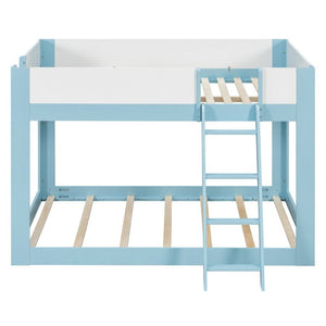 English Elm Full Size Low Bunk Bed Pine Wood Frame with Reversible Ladder and Safety Guardrails Blue LT000446AAC