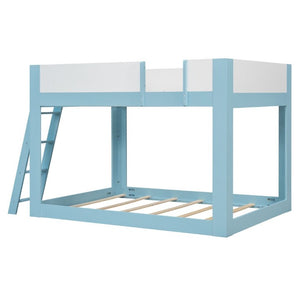 English Elm Full Size Low Bunk Bed Pine Wood Frame with Reversible Ladder and Safety Guardrails Blue LT000446AAC