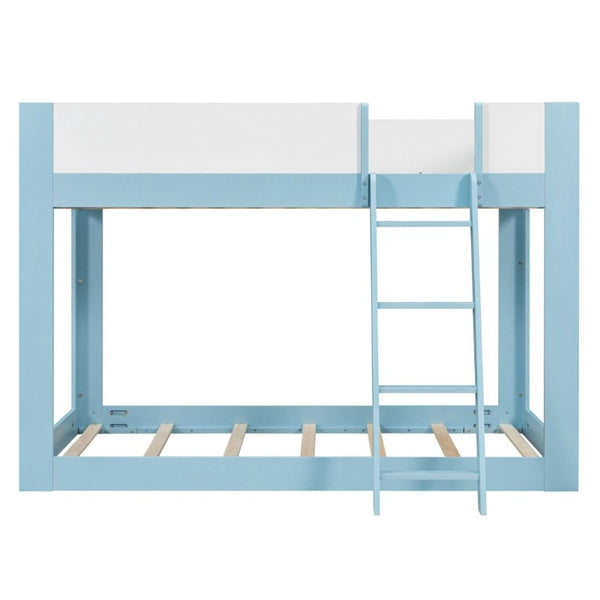 English Elm Full Size Low Bunk Bed Pine Wood Frame with Reversible Ladder and Safety Guardrails Blue LT000446AAC