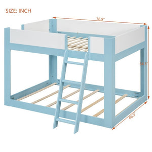 English Elm Full Size Low Bunk Bed Pine Wood Frame with Reversible Ladder and Safety Guardrails Blue LT000446AAC