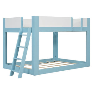 English Elm Full Size Low Bunk Bed Pine Wood Frame with Reversible Ladder and Safety Guardrails Blue LT000446AAC