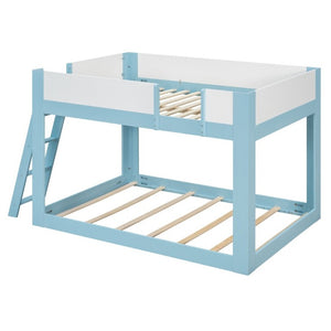 English Elm Full Size Low Bunk Bed Pine Wood Frame with Reversible Ladder and Safety Guardrails Blue LT000446AAC