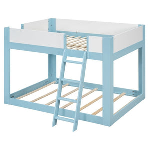 English Elm Full Size Low Bunk Bed Pine Wood Frame with Reversible Ladder and Safety Guardrails Blue LT000446AAC