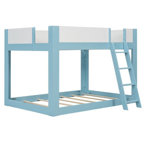 English Elm Full Size Low Bunk Bed Pine Wood Frame with Reversible Ladder and Safety Guardrails Blue LT000446AAC