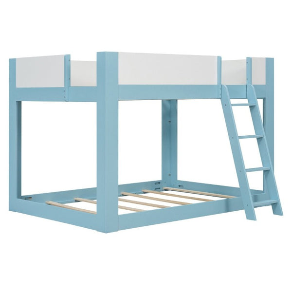 English Elm Full Size Low Bunk Bed Pine Wood Frame with Reversible Ladder and Safety Guardrails Blue LT000446AAC