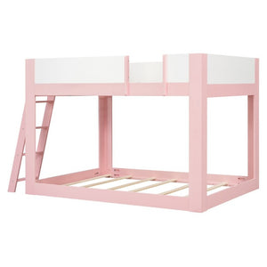 English Elm Full Size Low Bunk Bed Pine Wood Frame with Reversible Ladder and Safety Guardrails Pink LT000446AAH