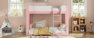 English Elm Full Size Low Bunk Bed Pine Wood Frame with Reversible Ladder and Safety Guardrails Pink LT000446AAH