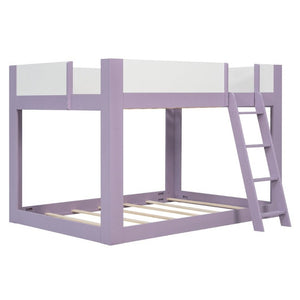 English Elm Full Size Low Bunk Bed Pine Wood Frame with Reversible Ladder and Safety Guardrails Purple LT000446AAI