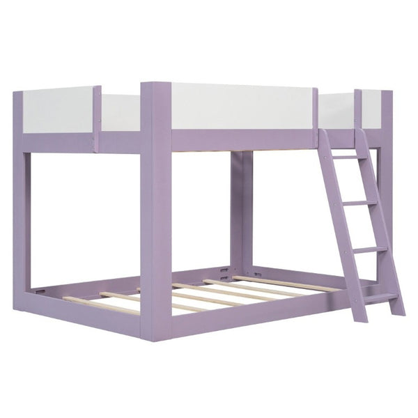 English Elm Full Size Low Bunk Bed Pine Wood Frame with Reversible Ladder and Safety Guardrails Purple LT000446AAI