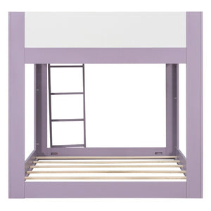 English Elm Full Size Low Bunk Bed Pine Wood Frame with Reversible Ladder and Safety Guardrails Purple LT000446AAI