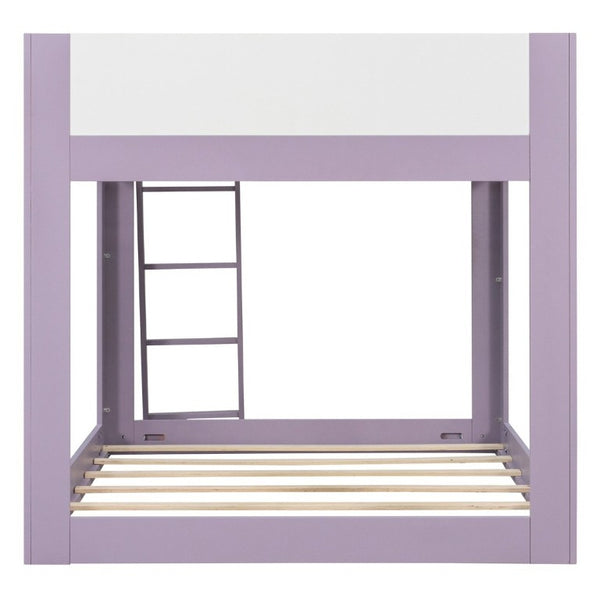 English Elm Full Size Low Bunk Bed Pine Wood Frame with Reversible Ladder and Safety Guardrails Purple LT000446AAI