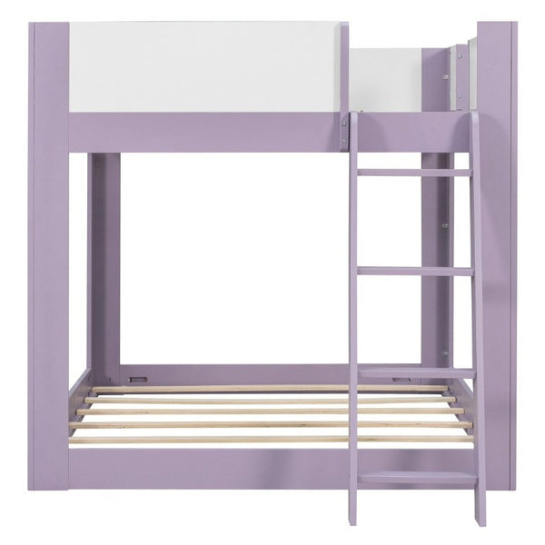 English Elm Full Size Low Bunk Bed Pine Wood Frame with Reversible Ladder and Safety Guardrails Purple LT000446AAI
