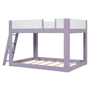 English Elm Full Size Low Bunk Bed Pine Wood Frame with Reversible Ladder and Safety Guardrails Purple LT000446AAI