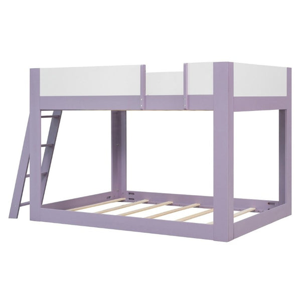 English Elm Full Size Low Bunk Bed Pine Wood Frame with Reversible Ladder and Safety Guardrails Purple LT000446AAI