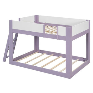 English Elm Full Size Low Bunk Bed Pine Wood Frame with Reversible Ladder and Safety Guardrails Purple LT000446AAI