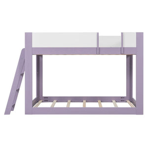 English Elm Full Size Low Bunk Bed Pine Wood Frame with Reversible Ladder and Safety Guardrails Purple LT000446AAI