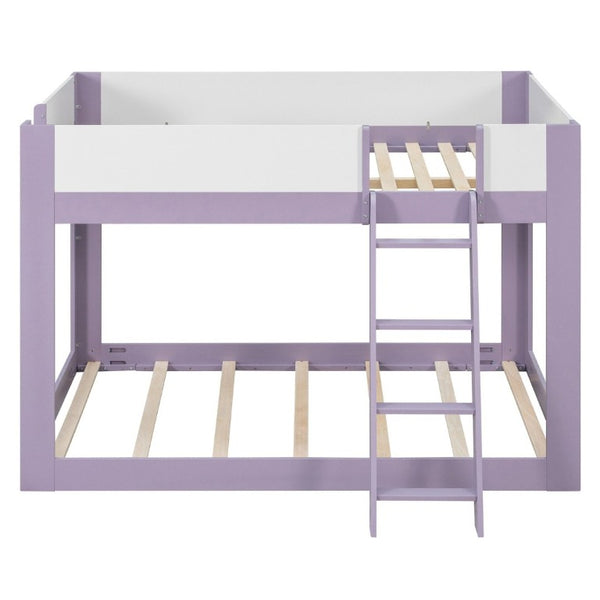 English Elm Full Size Low Bunk Bed Pine Wood Frame with Reversible Ladder and Safety Guardrails Purple LT000446AAI