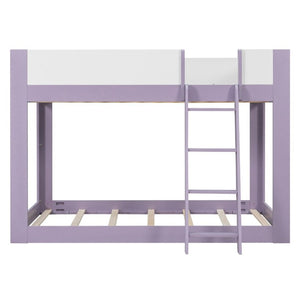 English Elm Full Size Low Bunk Bed Pine Wood Frame with Reversible Ladder and Safety Guardrails Purple LT000446AAI