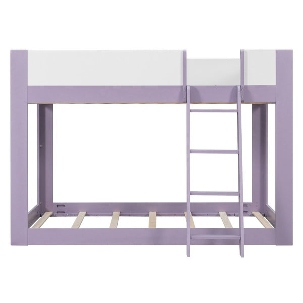 English Elm Full Size Low Bunk Bed Pine Wood Frame with Reversible Ladder and Safety Guardrails Purple LT000446AAI