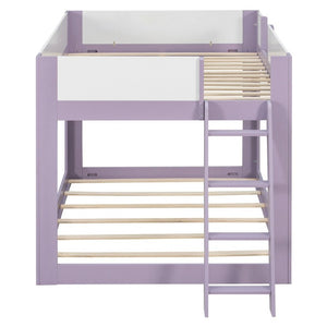 English Elm Full Size Low Bunk Bed Pine Wood Frame with Reversible Ladder and Safety Guardrails Purple LT000446AAI