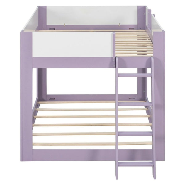 English Elm Full Size Low Bunk Bed Pine Wood Frame with Reversible Ladder and Safety Guardrails Purple LT000446AAI