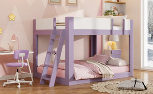 English Elm Full Size Low Bunk Bed Pine Wood Frame with Reversible Ladder and Safety Guardrails Purple LT000446AAI