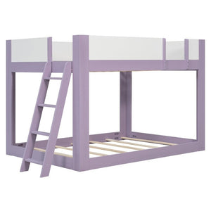 English Elm Full Size Low Bunk Bed Pine Wood Frame with Reversible Ladder and Safety Guardrails Purple LT000446AAI