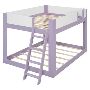 English Elm Full Size Low Bunk Bed Pine Wood Frame with Reversible Ladder and Safety Guardrails Purple LT000446AAI