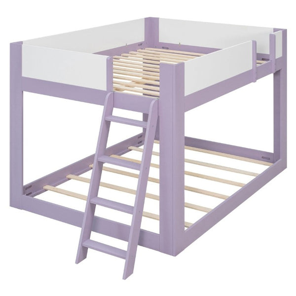 English Elm Full Size Low Bunk Bed Pine Wood Frame with Reversible Ladder and Safety Guardrails Purple LT000446AAI