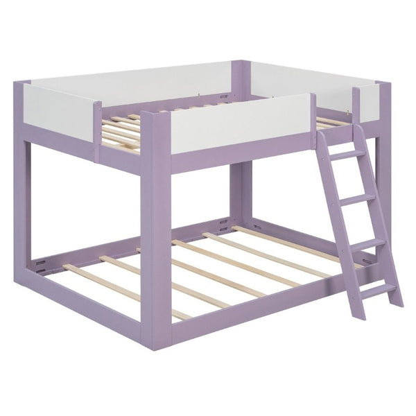 English Elm Full Size Low Bunk Bed Pine Wood Frame with Reversible Ladder and Safety Guardrails Purple LT000446AAI