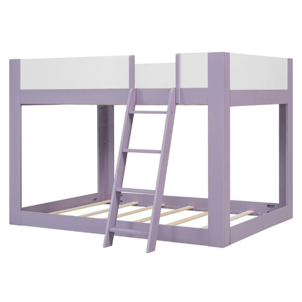 English Elm Full Size Low Bunk Bed Pine Wood Frame with Reversible Ladder and Safety Guardrails Purple LT000446AAI