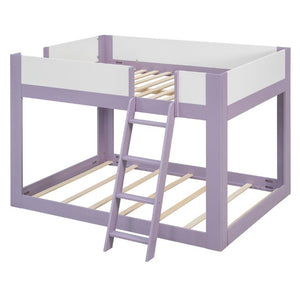 English Elm Full Size Low Bunk Bed Pine Wood Frame with Reversible Ladder and Safety Guardrails Purple LT000446AAI