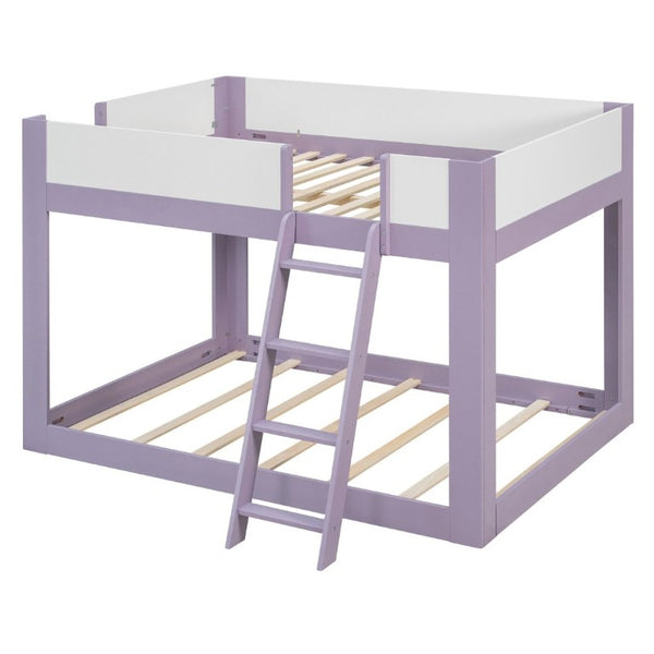 English Elm Full Size Low Bunk Bed Pine Wood Frame with Reversible Ladder and Safety Guardrails Purple LT000446AAI