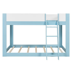 English Elm Queen Low Bunk Bed Solid Wood Slats Two Tone Frame with Guardrails for Kids Blue+White LT000447AAC