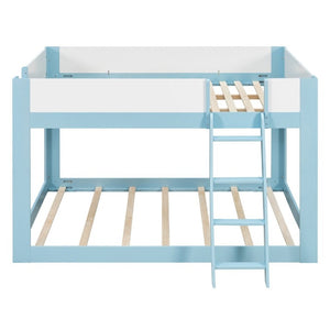 English Elm Queen Low Bunk Bed Solid Wood Slats Two Tone Frame with Guardrails for Kids Blue+White LT000447AAC