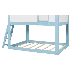 English Elm Queen Low Bunk Bed Solid Wood Slats Two Tone Frame with Guardrails for Kids Blue+White LT000447AAC