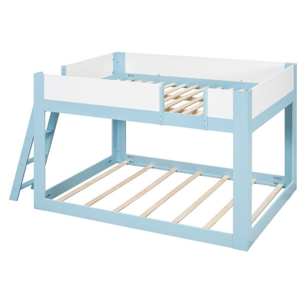 English Elm Queen Low Bunk Bed Solid Wood Slats Two Tone Frame with Guardrails for Kids Blue+White LT000447AAC