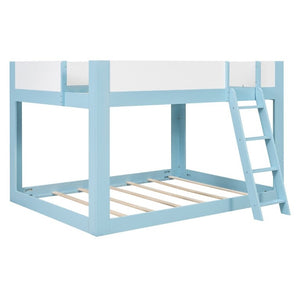 English Elm Queen Low Bunk Bed Solid Wood Slats Two Tone Frame with Guardrails for Kids Blue+White LT000447AAC