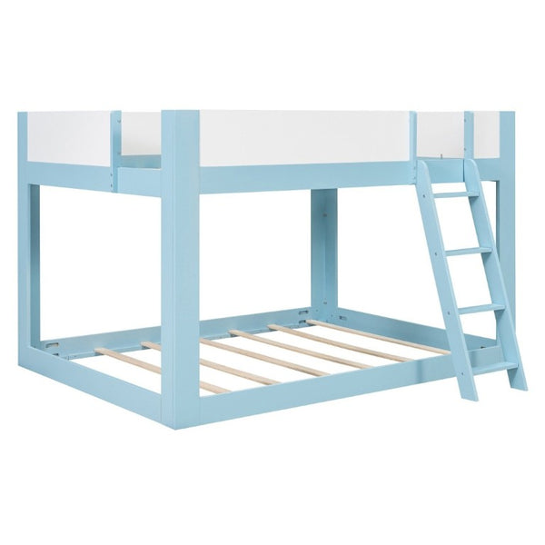 English Elm Queen Low Bunk Bed Solid Wood Slats Two Tone Frame with Guardrails for Kids Blue+White LT000447AAC