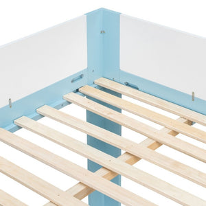 English Elm Queen Low Bunk Bed Solid Wood Slats Two Tone Frame with Guardrails for Kids Blue+White LT000447AAC