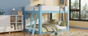 English Elm Queen Low Bunk Bed Solid Wood Slats Two Tone Frame with Guardrails for Kids Blue+White LT000447AAC